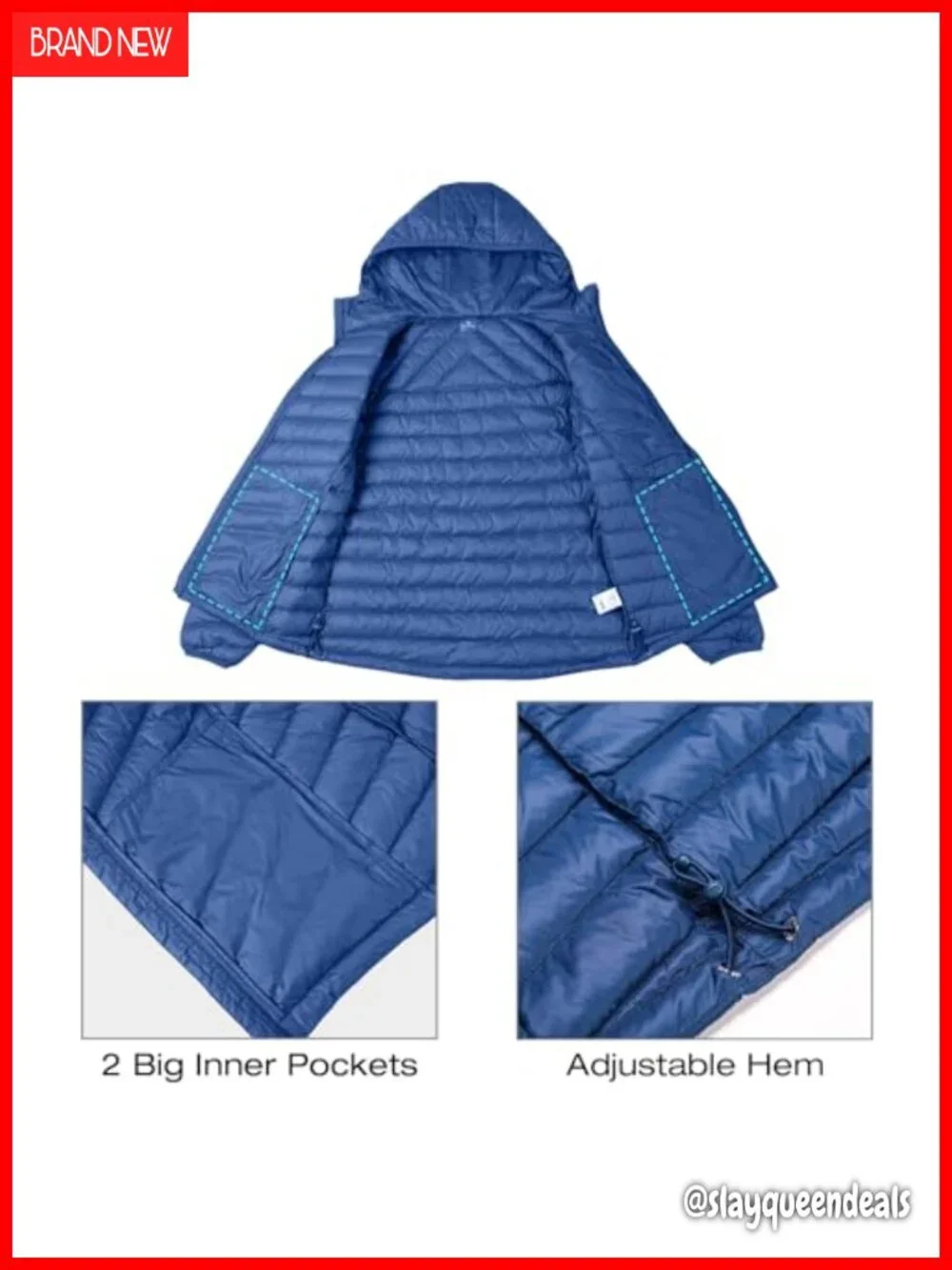 Women's Lightweight Packable Down Puffer Coat with Hood and Chest Pocket